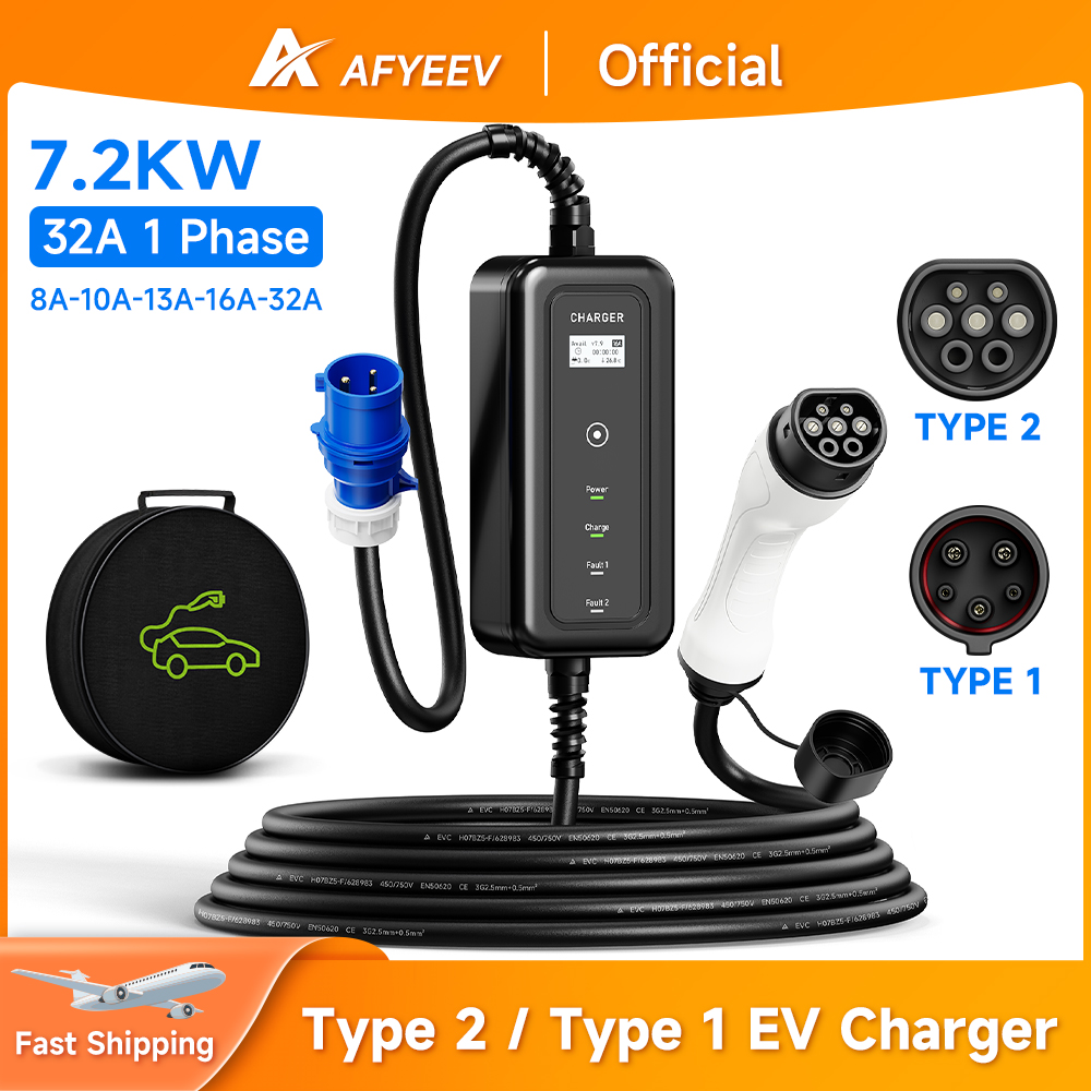 AFYEEV 전기 자동차용 휴대용 EV 충전기 월박스  - Portable Ev Charger 32A Type 2 Cee Plug 리뷰 및 가격